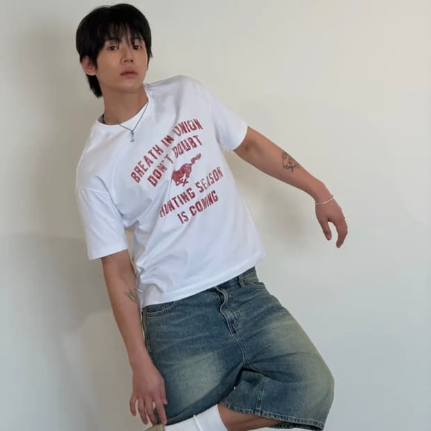 [아모우] Vintage Horse Half T-Shirts White