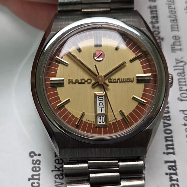 레어] 빈티지 라도 콘웨이 데이데이트 투톤 브라운 오토매틱 브레이슬릿 v