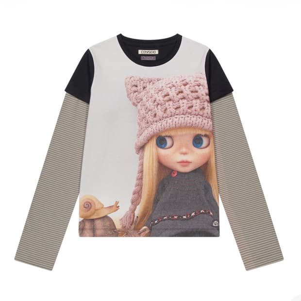 코이세이오 브라이스돌 스트라이프 더블 롱 슬리브 블랙