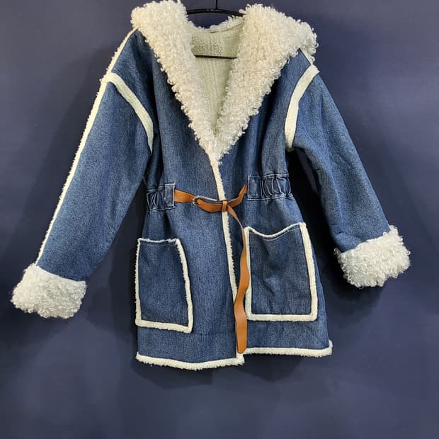데님 후드 양털 자켓