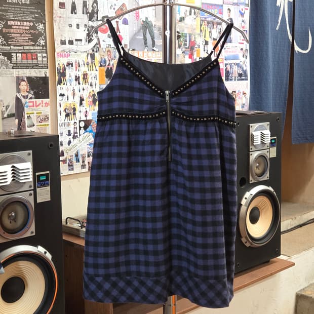 JPN 펑크 퍼플 체크 스터드 원피스