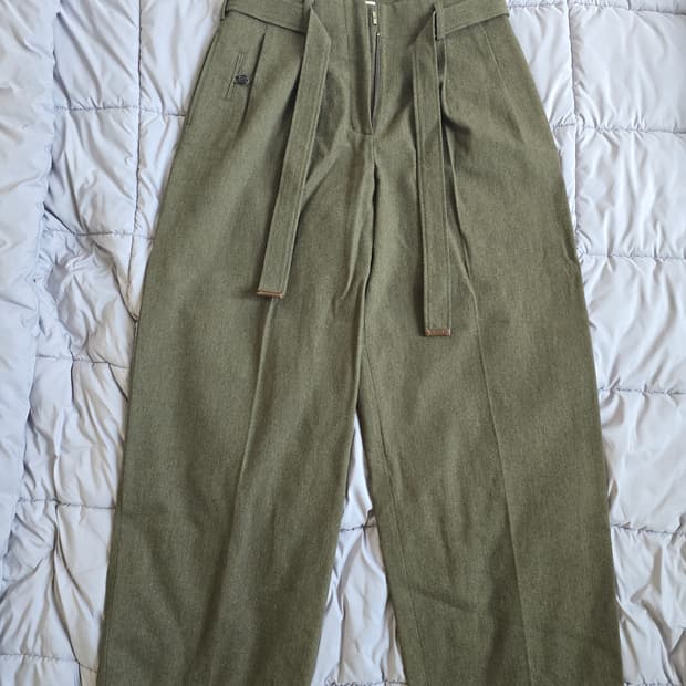 렉토 벨티드 하이웨스트 팬츠 카키 L