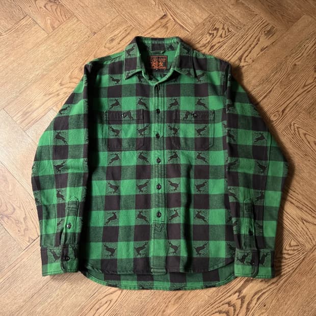 [S]BEAMS 빔즈 레인디어 그린 버팔로 체크 플란넬 셔츠