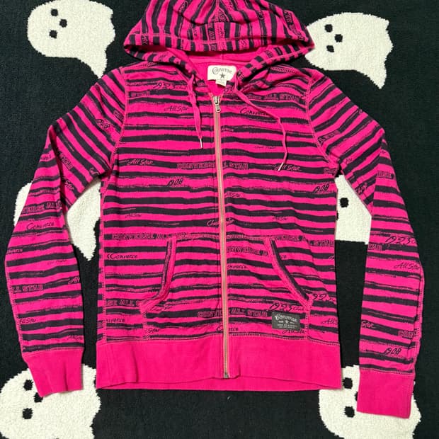 컨버스 올스타 핑크+블랙 스트라이프 후드집업