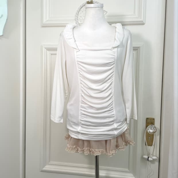white shirring ruffle top(size-L) 