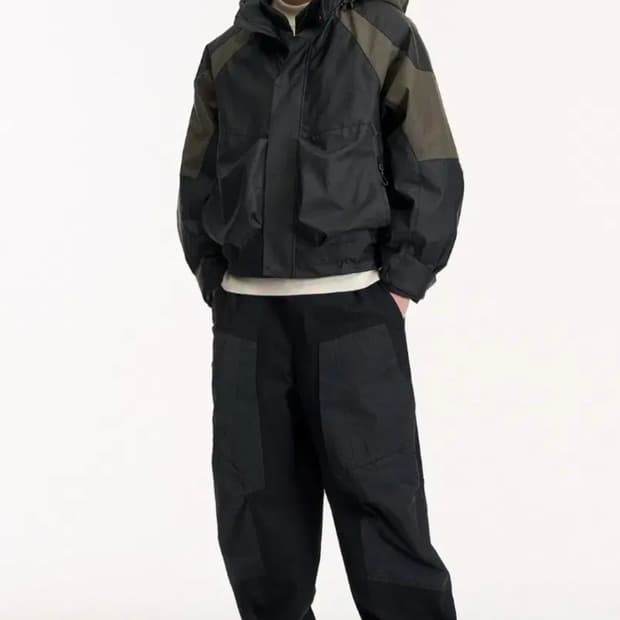 [78(30~32)] 시스템옴므 텍스처 블록 사이드 와이드 밴딩 팬츠