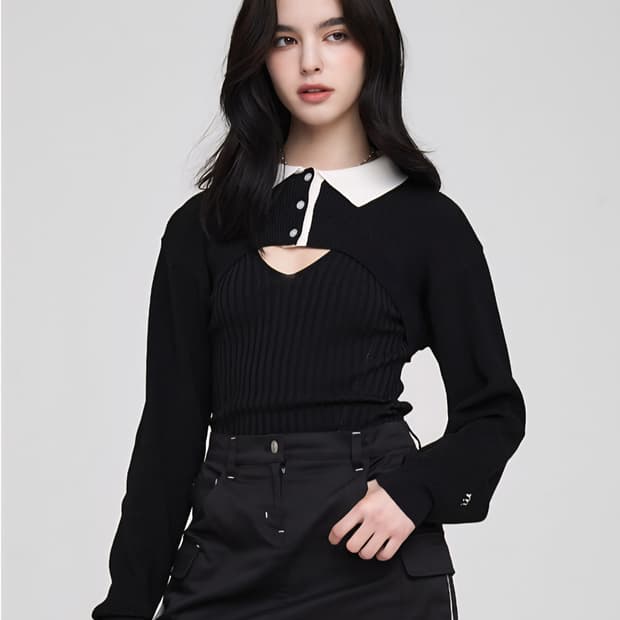 [이채연 착용]MSKN2ND 럭비 레이어드 스웨터 블랙 S