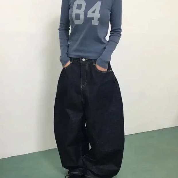 코어 논페이드 데님 벌룬 팬츠 