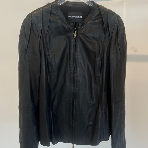 Emporio Armani Round Neck Leather Jacket