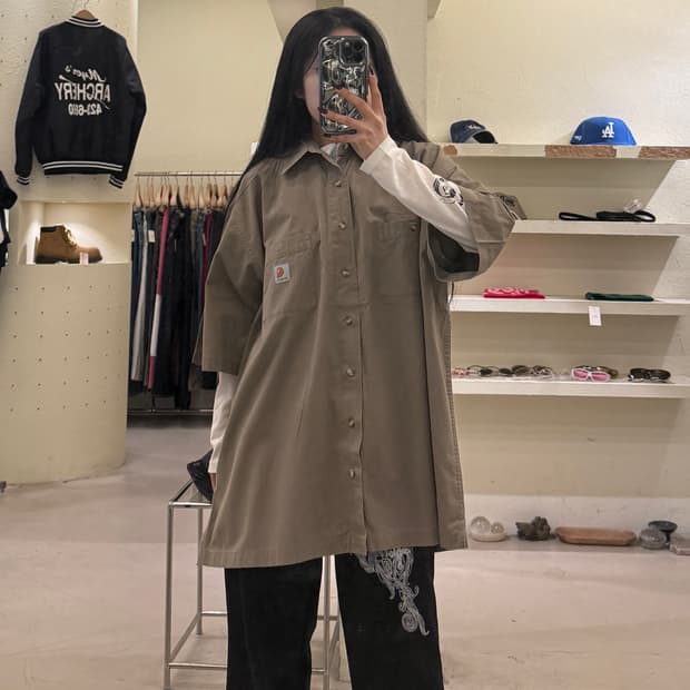 칼하트 투포켓 베이지 반팔 워크셔츠 U1238