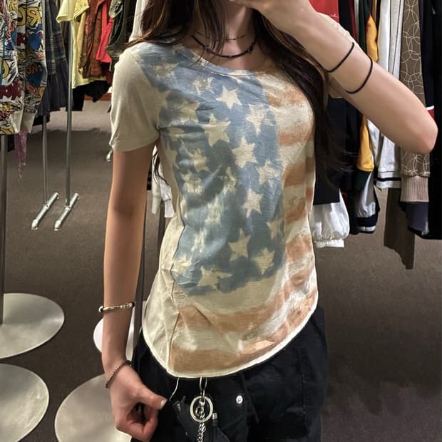F)w closet 빈티지 여성 프린팅 반팔
