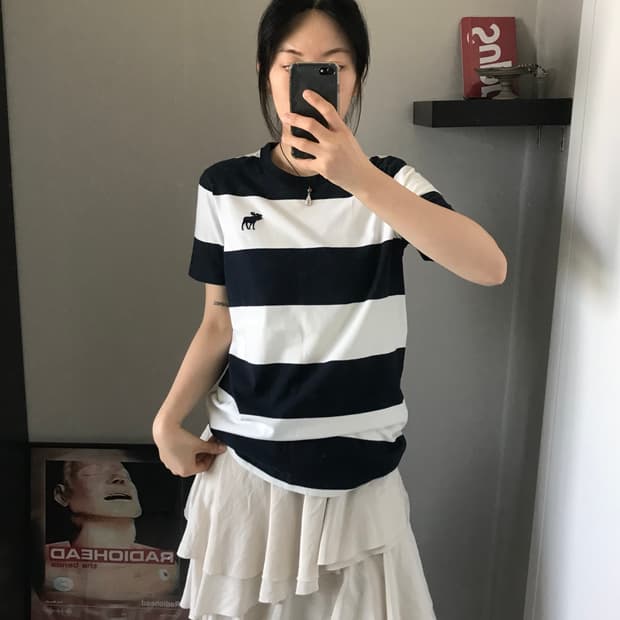 아베크롬비 산양 로고 단가라 반팔티