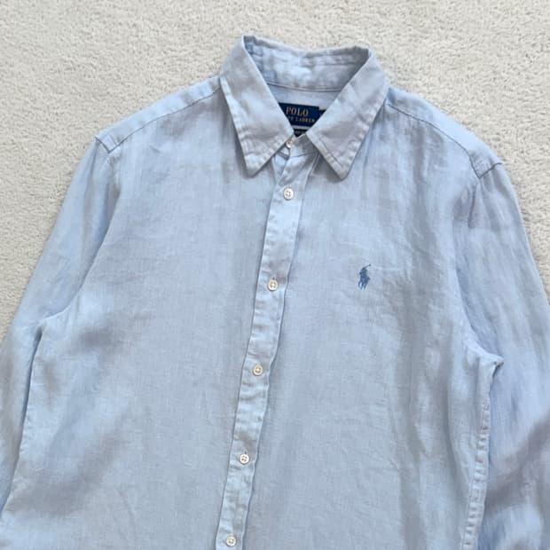 QR 폴로 파스텔블루 린넨 셔츠