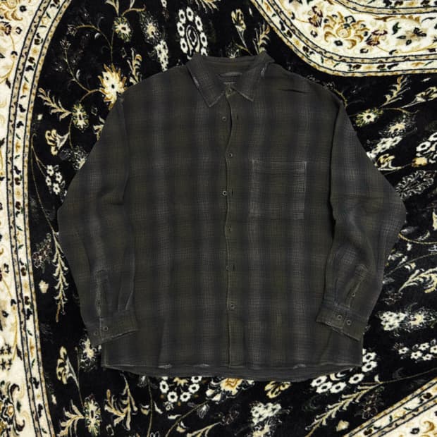 [S] 인사일런스 오버다잉 텍스처드 체크셔츠 워시드 블랙