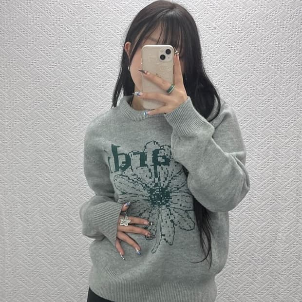 마르디메르크디 키치 딥그린 플라워 니트 105 C07651