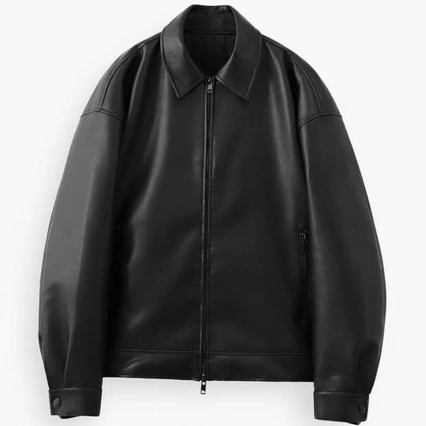 라퍼지스토어 버핑 레더 오버핏 블루종 자켓 블랙