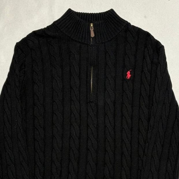 L 폴로랄프로렌 블랙 케이블 반집업 니트