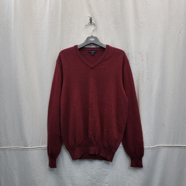 버버리 브이넥 니트 버건디