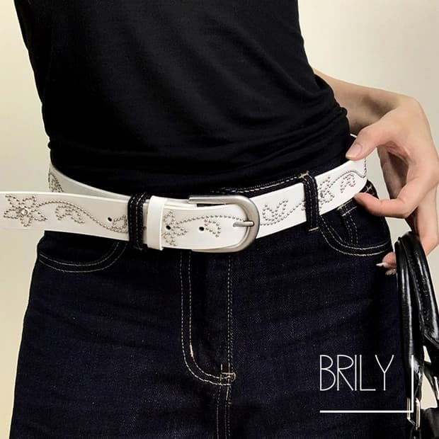 [Unisex] OWEN 플라워 스터드 비건 가죽 클래식 웨스턴 벨트