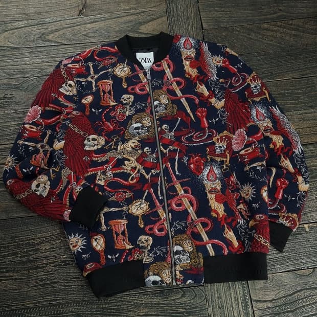 [자라] 빈티지 패턴 쟈카드 집업 블루종 자켓 M18703