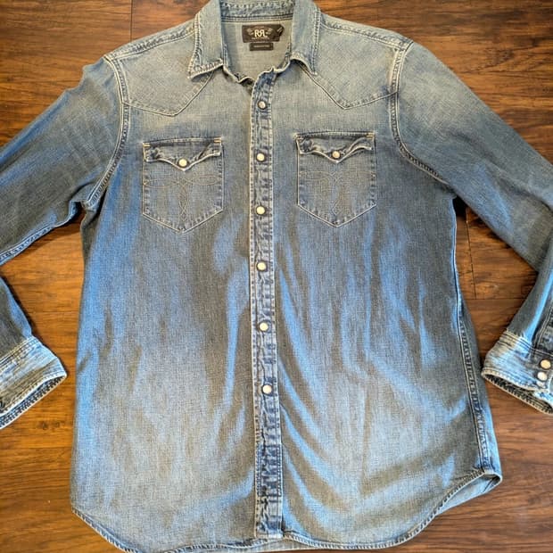 RRL 더블알엘 슬림핏 데님 웨스턴 셔츠 블루