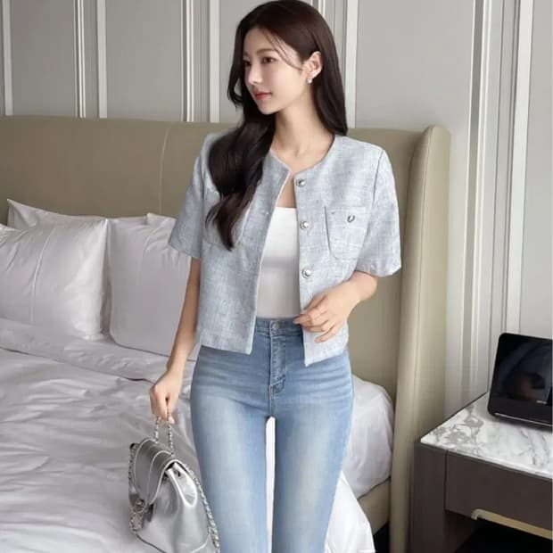 [새상품] 아뜨랑스 여름 트위드 자켓