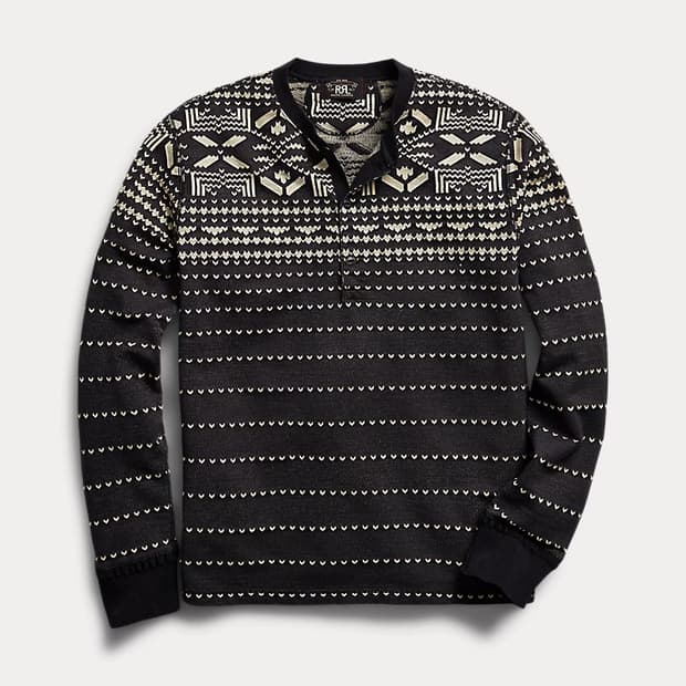 RRL 블랙 네이티브 자카드 헨리넥 M