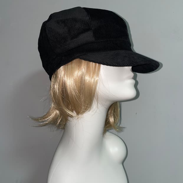 Corduroy Newsboy Cap Black M