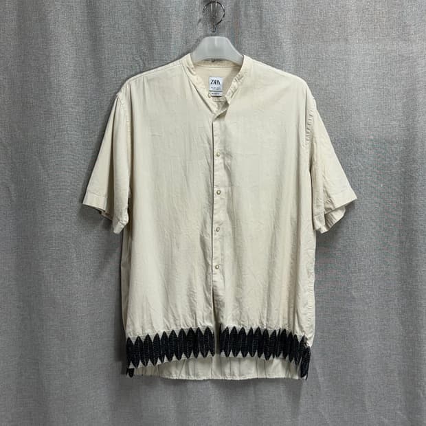 [L/루즈핏] 자라zara 헨리넥 린넨 아사 면 반팔 셔츠 남방