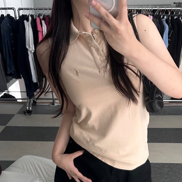폴로 랄프로렌 스포츠 라이트베이지 카라 슬리브리스