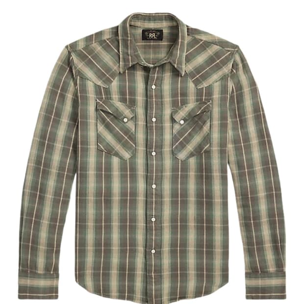더블알엘 rrl 슬림핏 플래드 트윌 웨스턴 셔츠 L