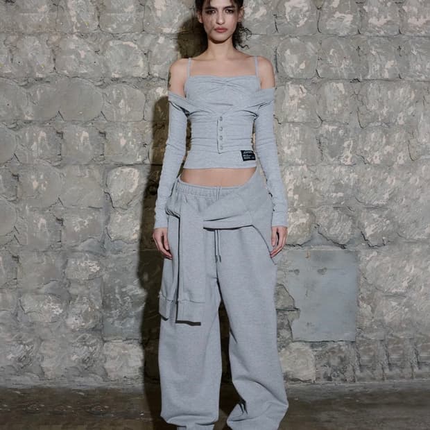 오도어 Tie pants Grey
