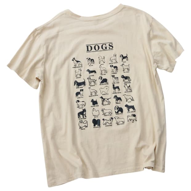 빈티지 DOGS 도그스 일러스트 그래픽 아이보리 반팔 티셔츠 (XXL)