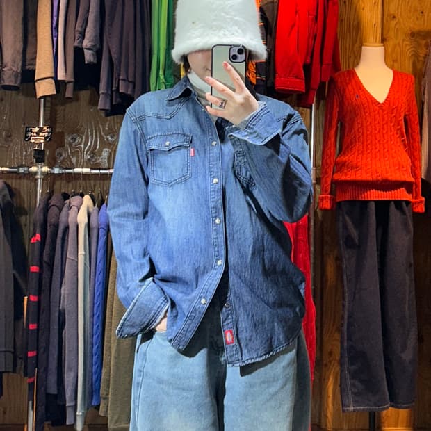 XL 디키즈 빈티지 워싱 데님 웨스턴 셔츠 