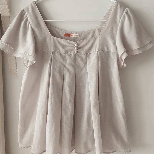 일본 빈티지 뮤트 연보라 반팔 블라우스 
