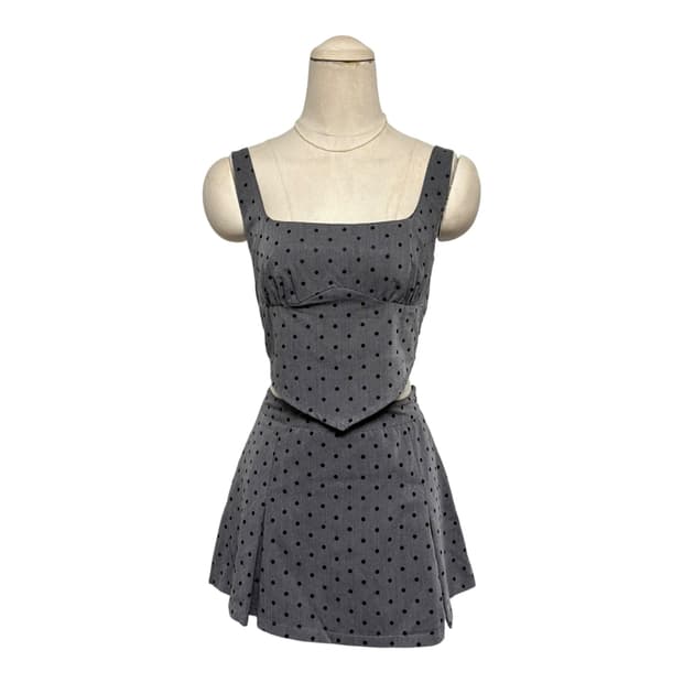 4152 그레이 도트 나시 뷔스티에 스커트 투피스세트