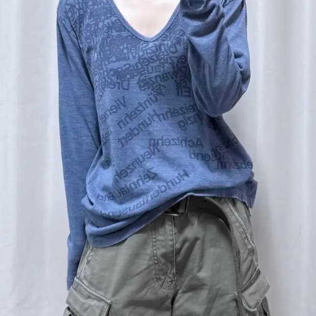 빈티지 레터링 롱슬리브 긴팔 티셔츠 블루 m