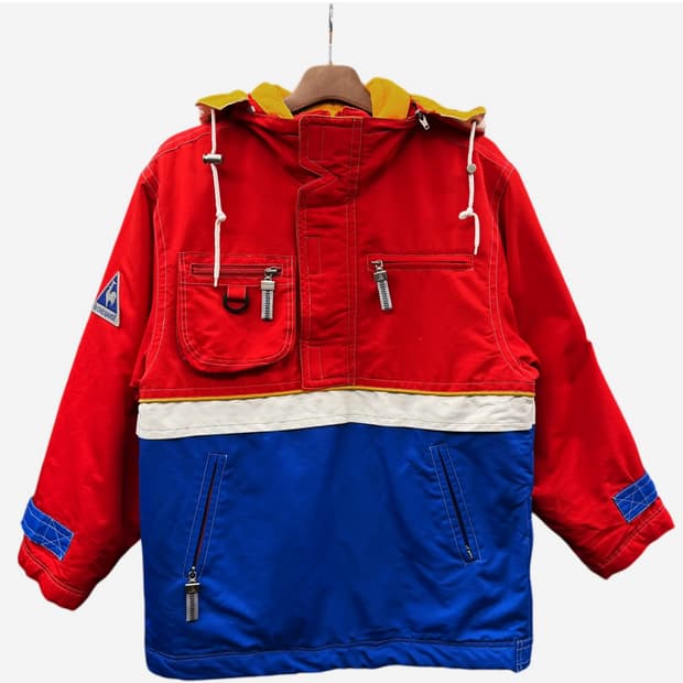 르꼬끄 스포츠 레트로 컬러블럭 아노락 패딩안감 디테일 멀티컬러