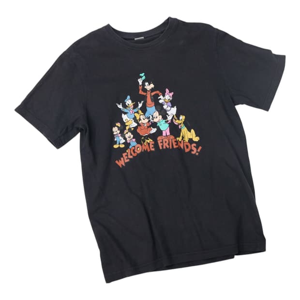 디즈니 빈티지 올스타 캐릭터 블랙 반팔티셔츠 (L)