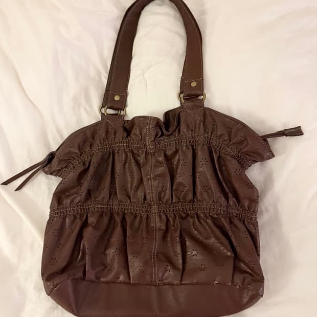 그런지페어리 브라운 레더 셔링 숄더백 모리걸 하구미 보헤미안