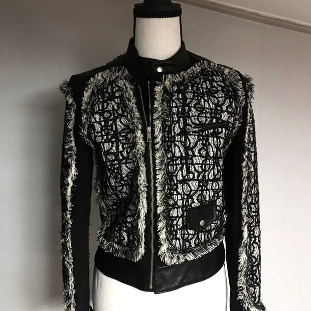 Tasi Tweed Panel Lambskin Leather Jacket