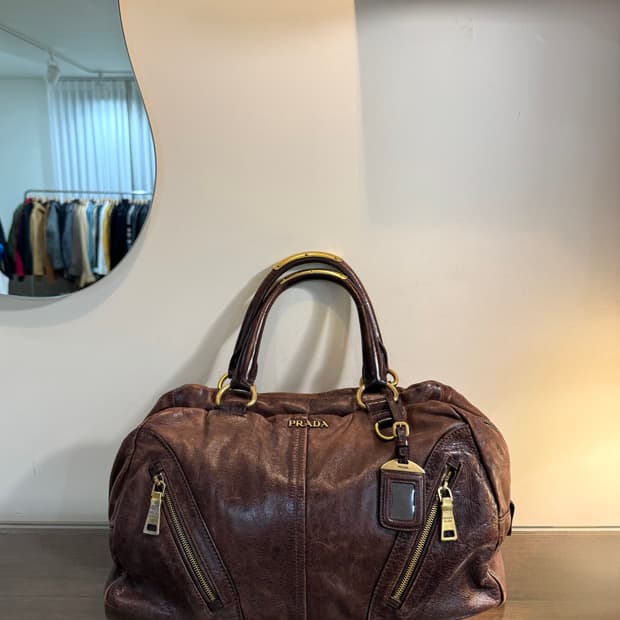 PRADA 프라다 빈티지 브라운 레더 토트백