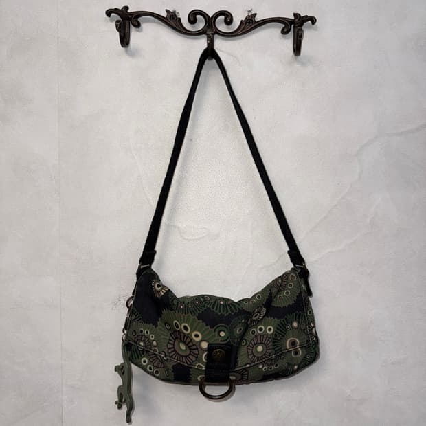 Kipling deep khaki geometric flower 숄더백