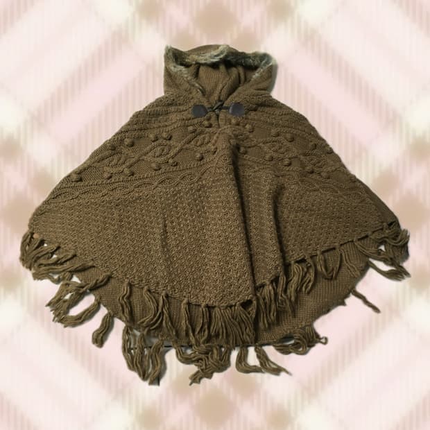 어스뮤직 브라운 폼폼이 떡볶이 퍼 후드 케이프 라떼 히메 갸루 러블리