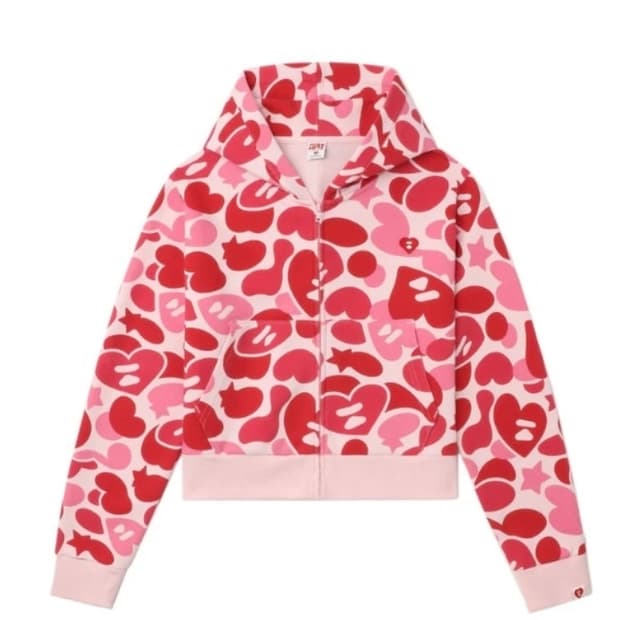 베이프 정품 에이피 라인 S 하트 배찌 카모 후드 집업 스웨터