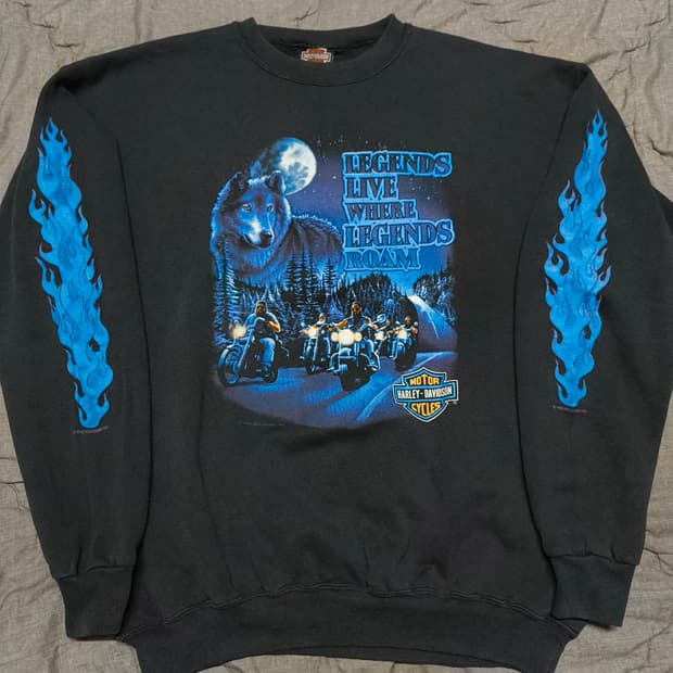 90s 할리데이비슨 울프 플레임 스웻셔츠 XL