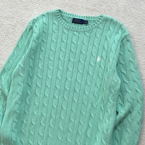 폴로 민트 케이블 니트
