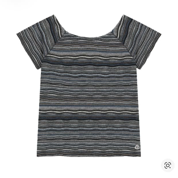 코이세이오 웨이브 스트라이프 니트 티셔츠 네이비