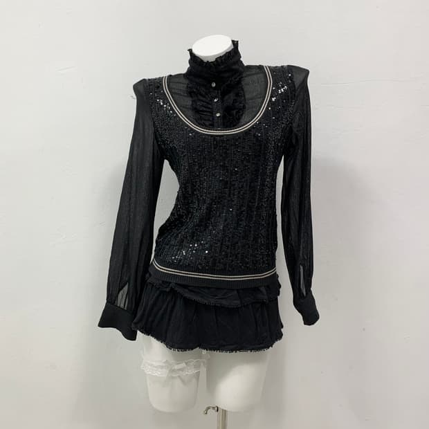[BADINA] 고딕 레이스 펑크 글리터 블라우스