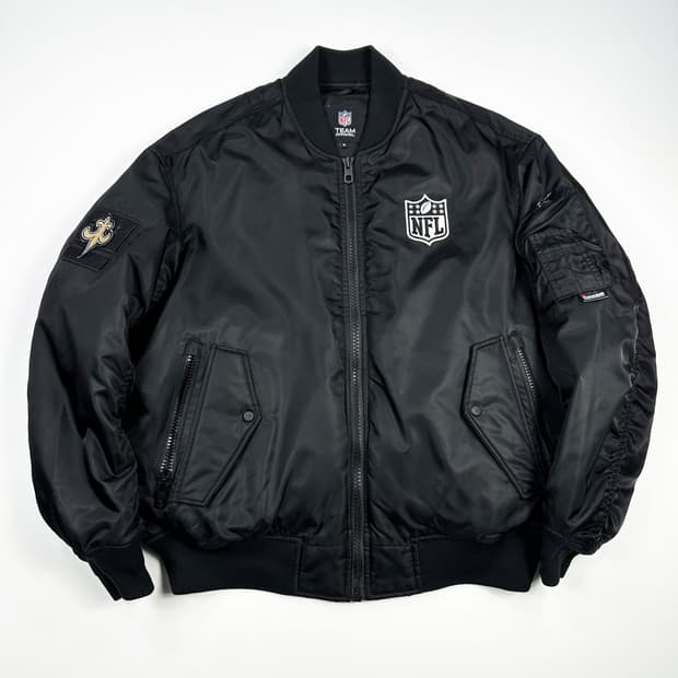 NFL 패치로고 새틴 바시티 자켓 봄버자켓 블랙 XL